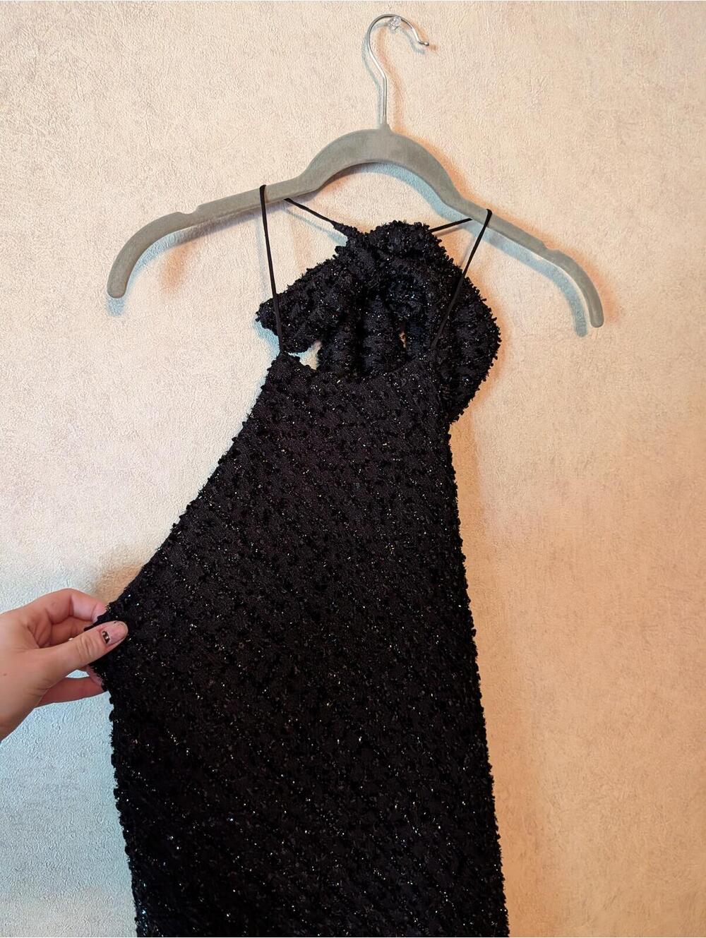 NBD black floral halterneck mini formal dress sz S - Picture 3 of 6